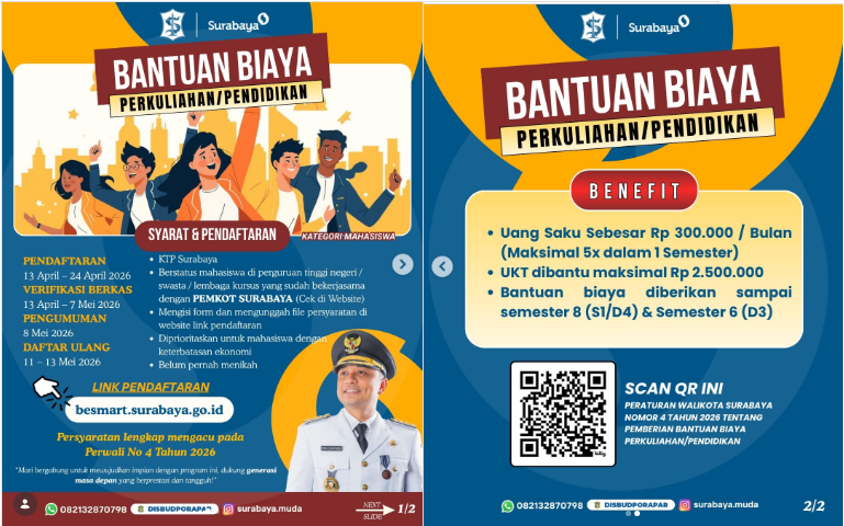 Pemkot Surabaya Buka Program Bantuan Biaya Pendidikan 2026, Mahasiswa Berkesempatan Dapat Subsidi hingga Jutaan Rupiah