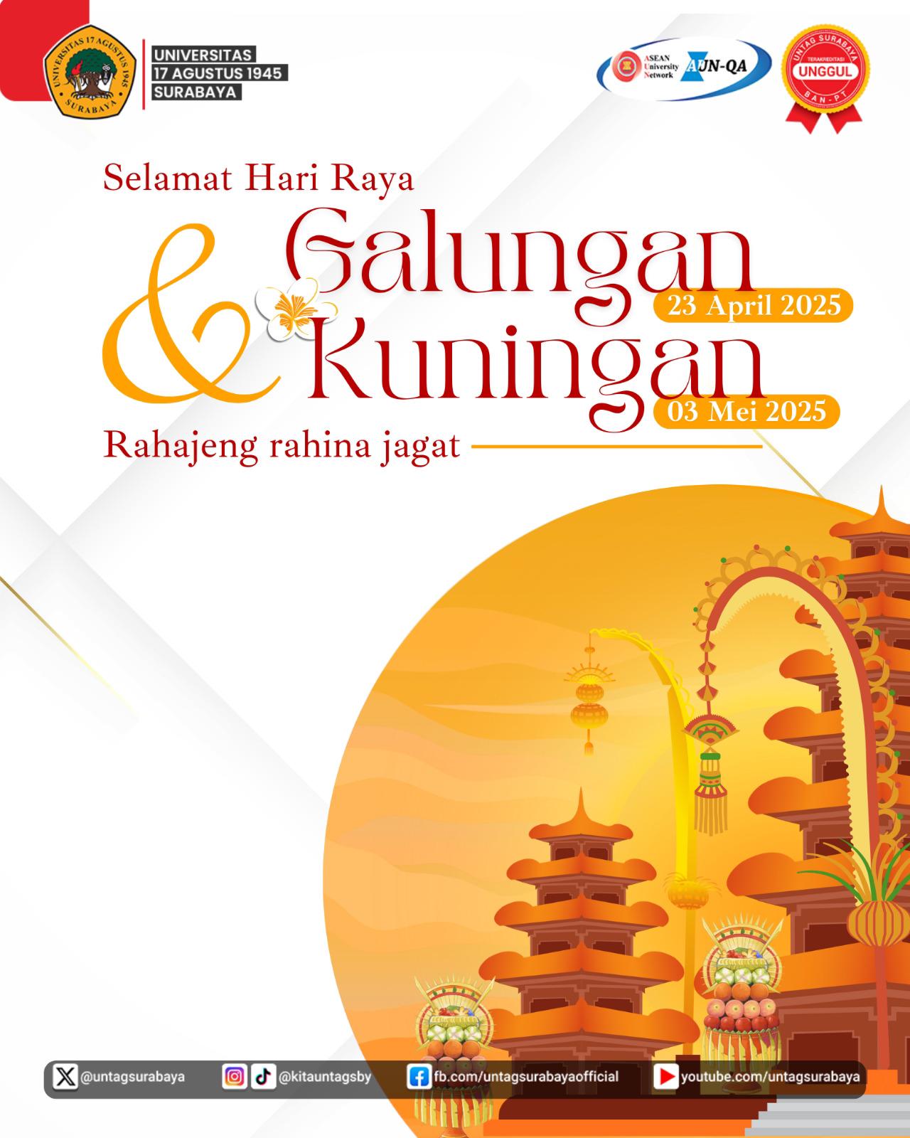 UNTAG Surabaya Mengucapkan Selamat Hari Raya Galungan dan Kuningan