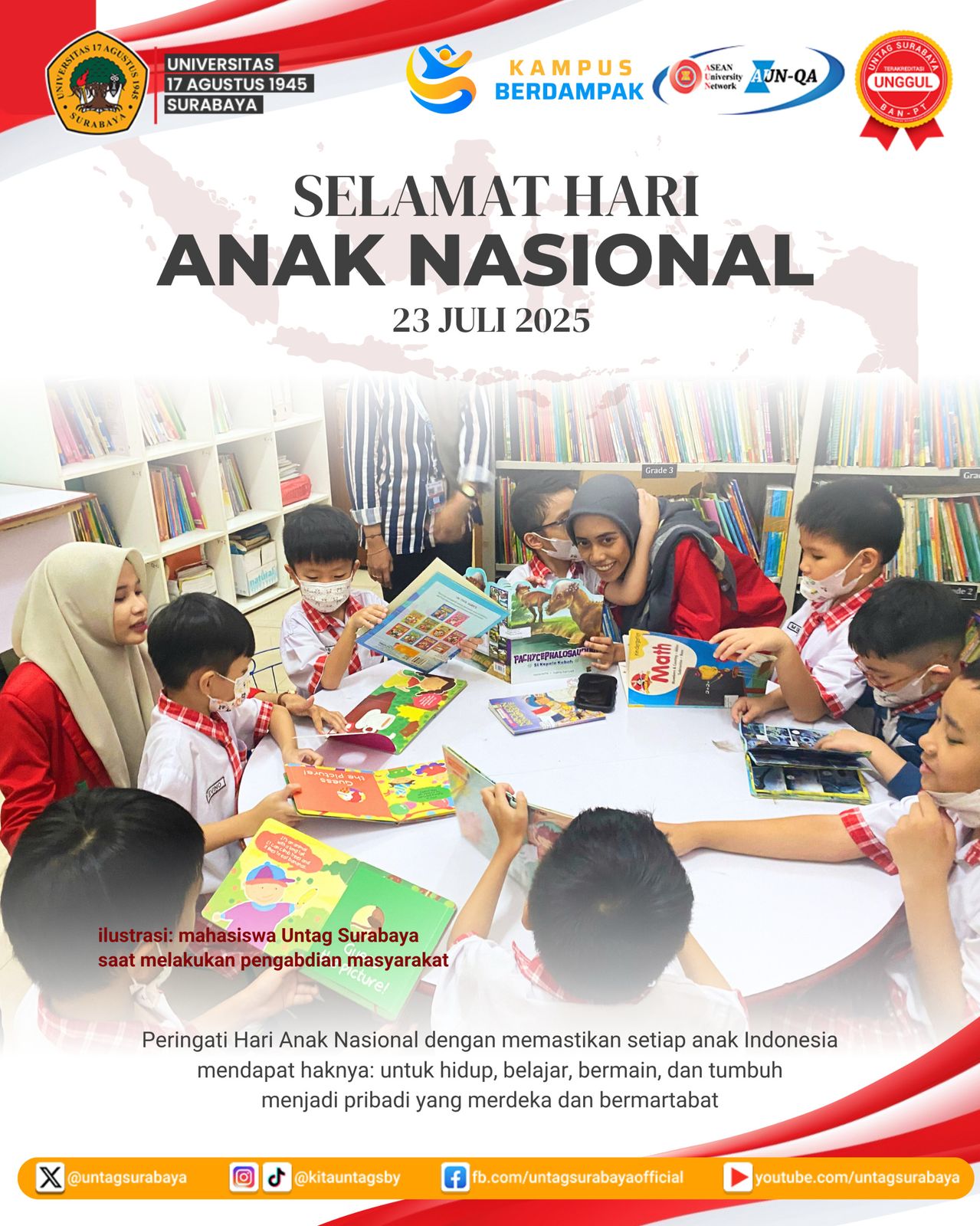 Mahasiswa UNTAG Surabaya Turut Meriahkan Hari Anak Nasional 2025 Lewat Aksi Pengabdian Masyarakat