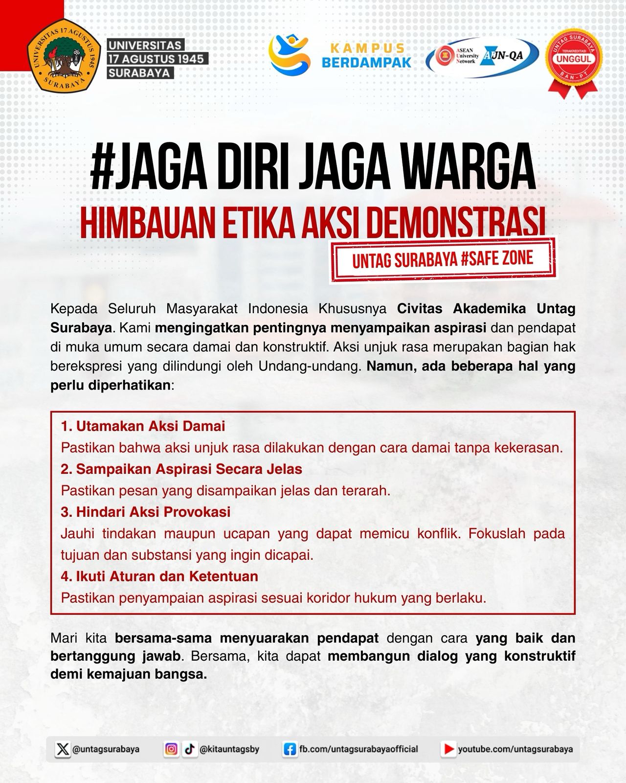 Untag Surabaya Imbau Civitas Akademika Jaga Etika dalam Aksi Demonstrasi