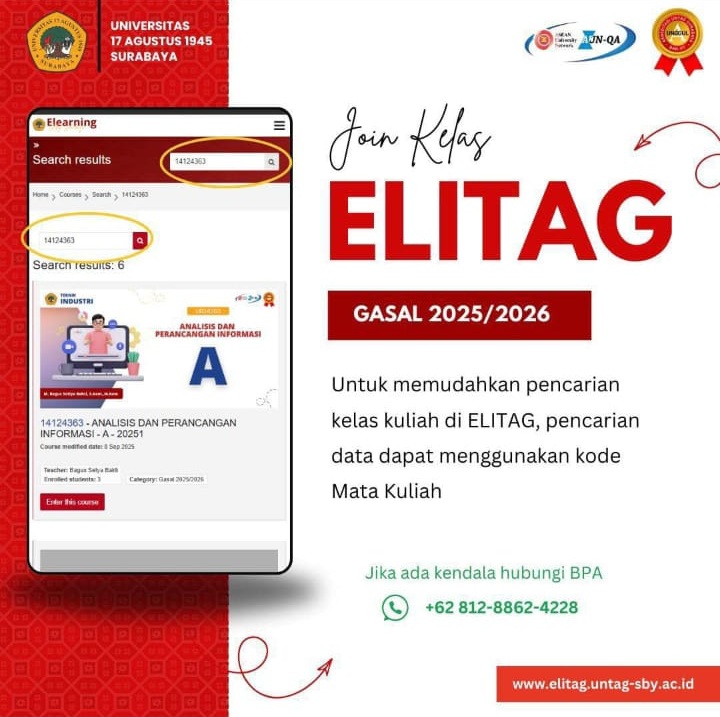 Untag Surabaya Permudah Akses Perkuliahan dengan ELITAG pada Semester Gasal 2025/2026