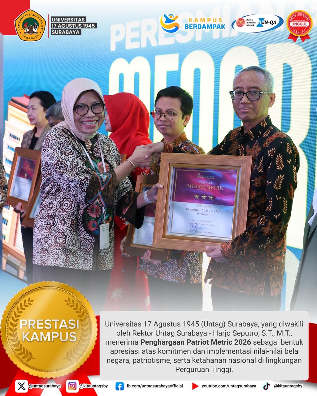 Untag Surabaya Raih Penghargaan Patriot Metric 2026