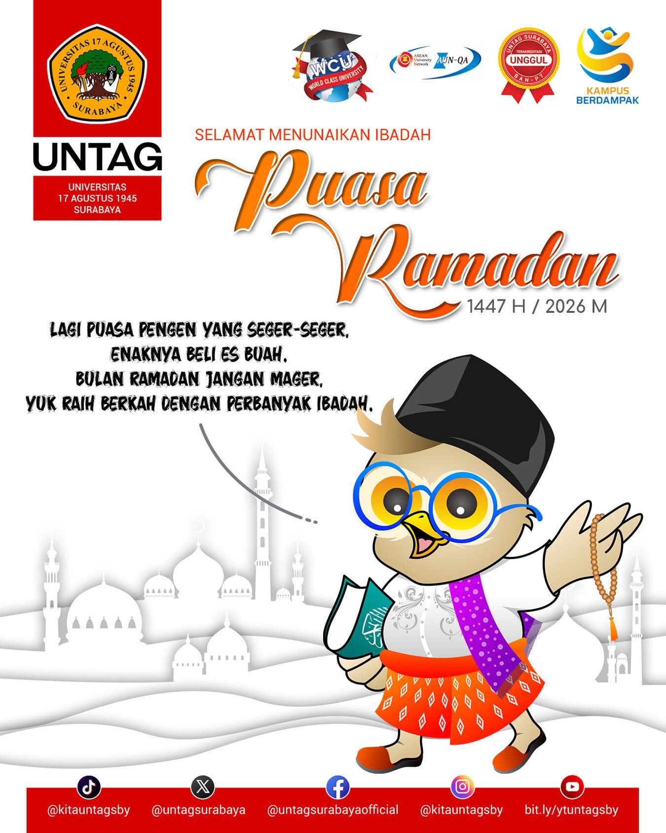 Untag Surabaya Sampaikan Ucapan Selamat Menunaikan Ibadah Puasa Ramadan 1447 H