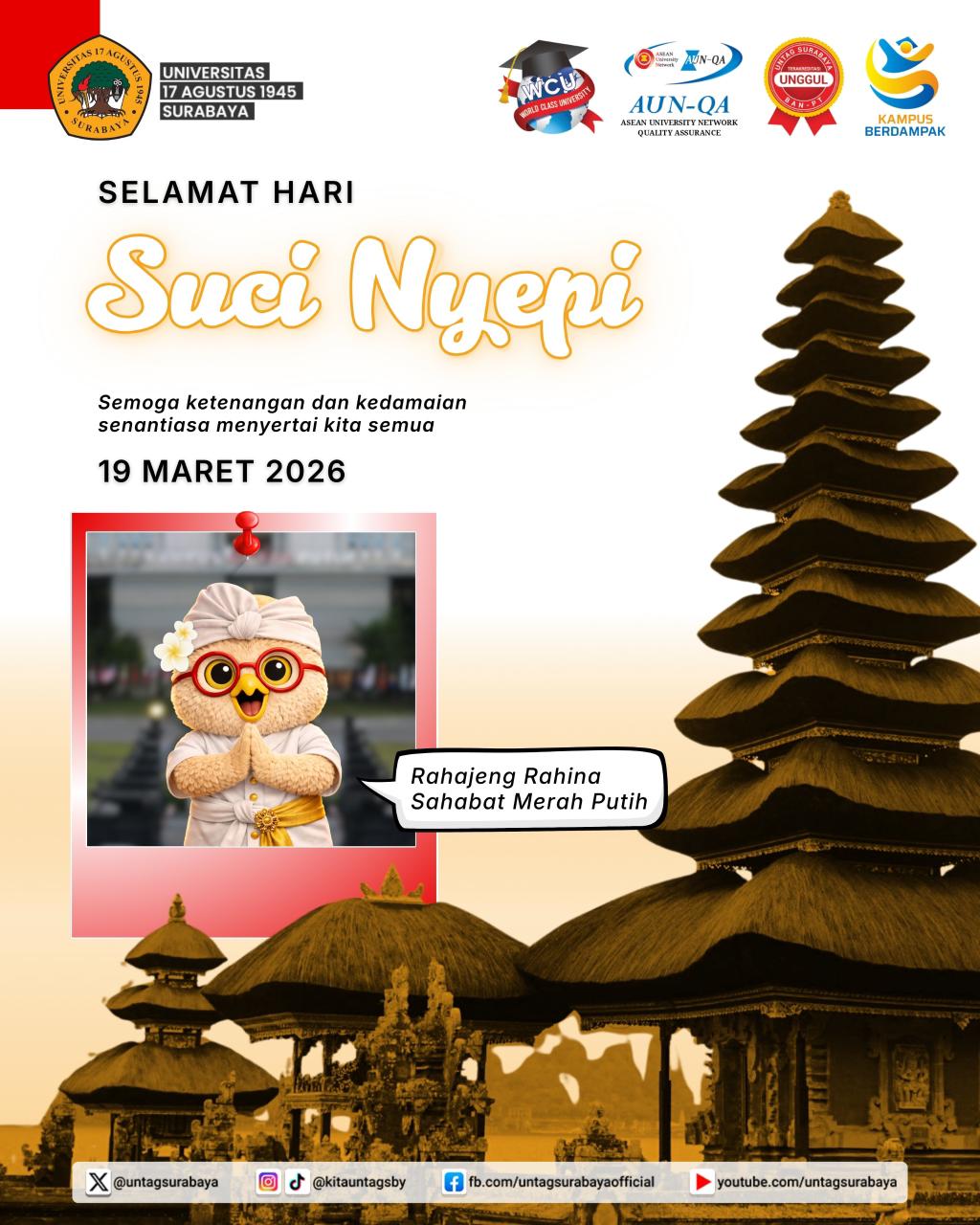 Untag Surabaya Sampaikan Ucapan Selamat Hari Suci Nyepi 2026