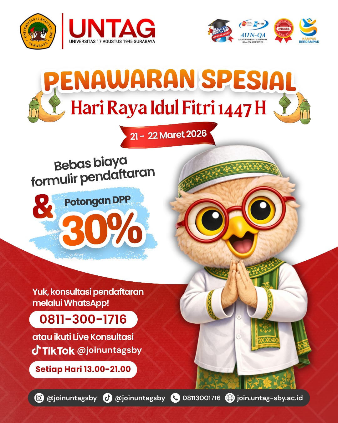 Untag Surabaya Hadirkan Penawaran Spesial Idul Fitri 1447 H untuk Calon Mahasiswa Baru