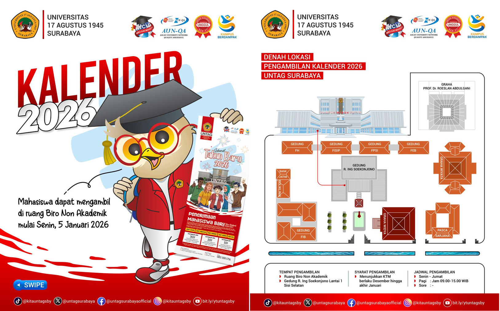 UNTAG Surabaya Mulai Distribusikan Kalender Akademik 2026