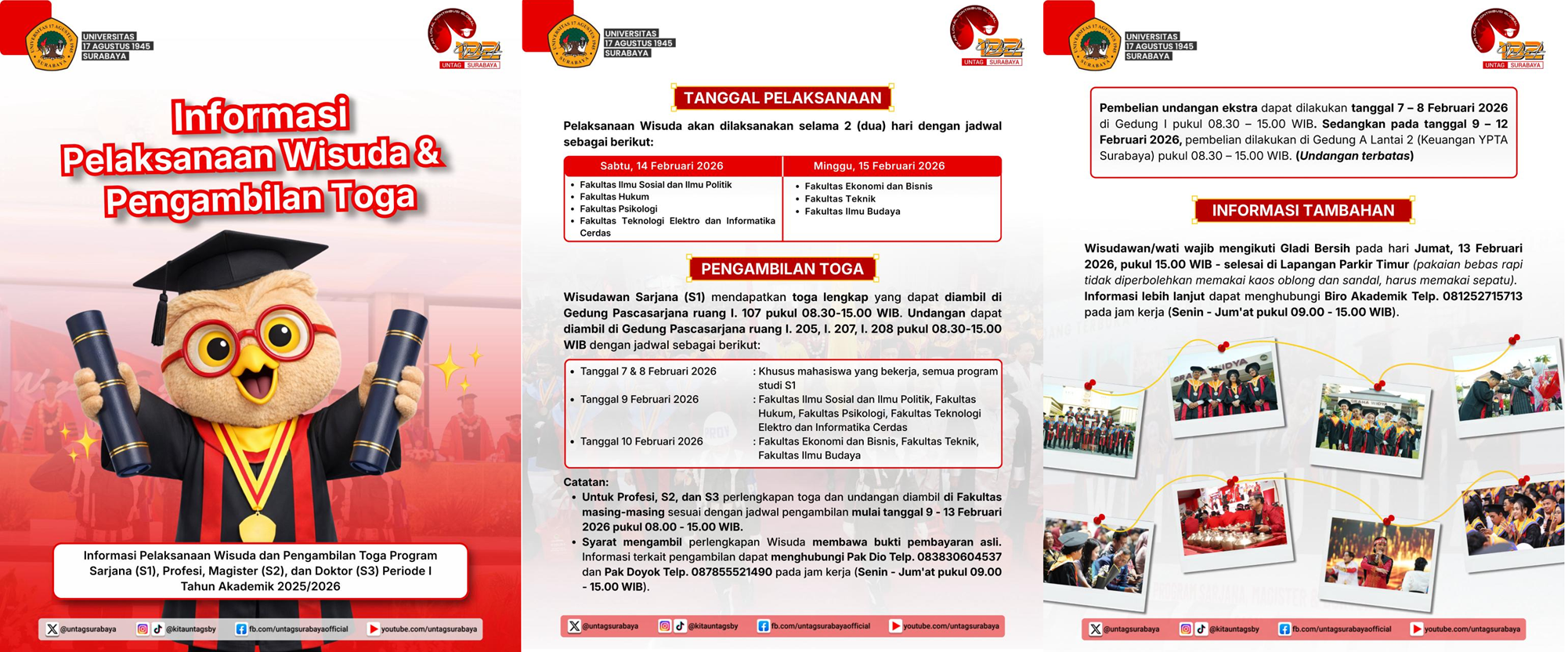 Untag Surabaya Umumkan Jadwal Wisuda dan Pengambilan Toga Periode I Tahun Akademik 2025/2026
