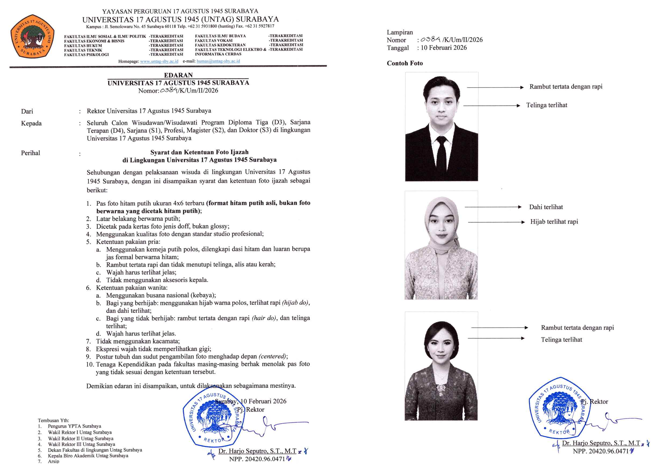 Untag Surabaya Tetapkan Syarat dan Ketentuan Foto Ijazah bagi Calon Wisudawan